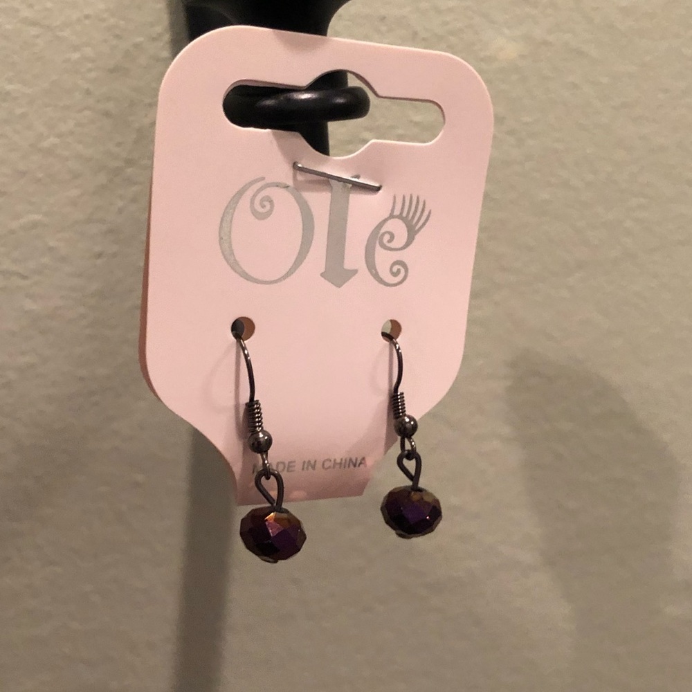 Earrings iridescent purple black dangle hook back
